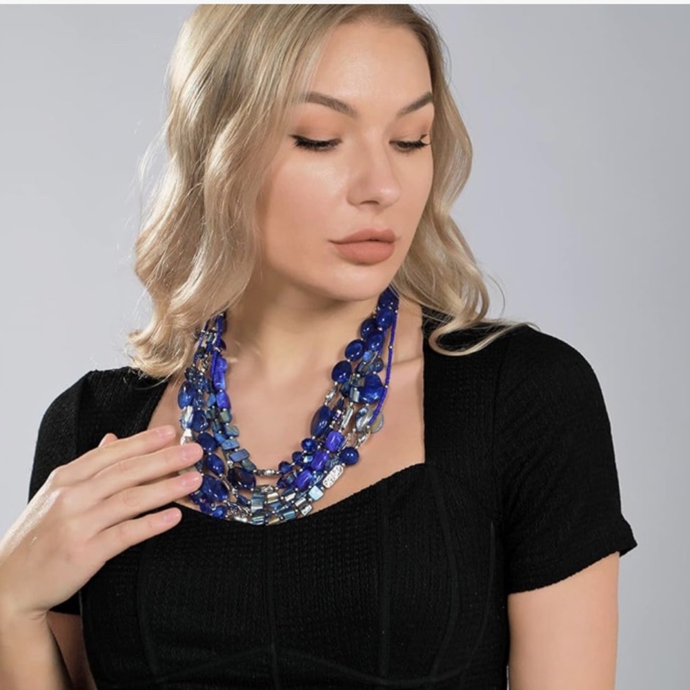 Bocar multi layer 5 strand statement collar beaded fashion jewelry necklace